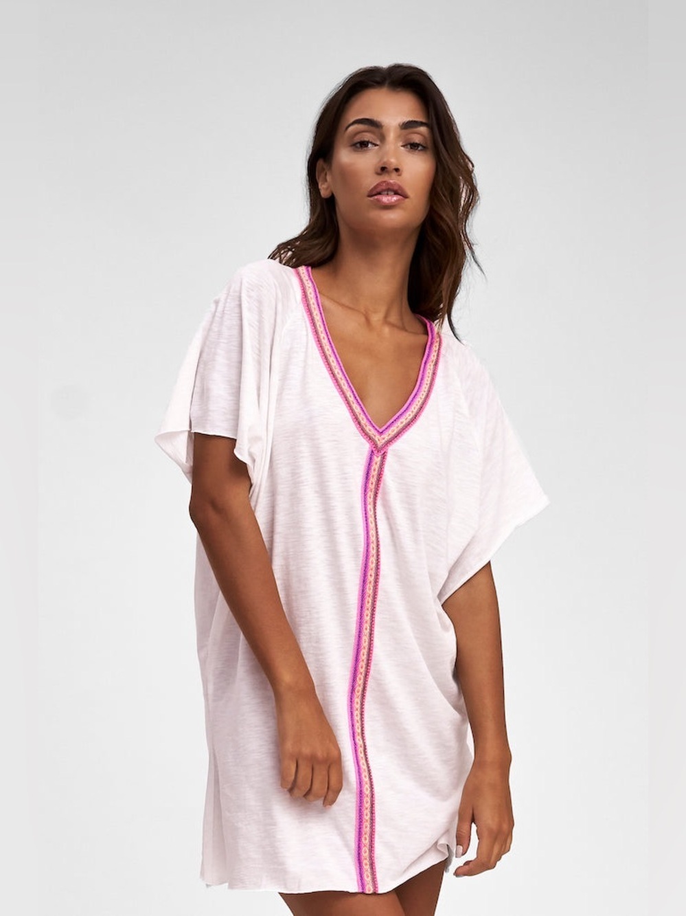 Pitusa Abaya mini dress pima cotton swim coverup embroidered short sleeve beach